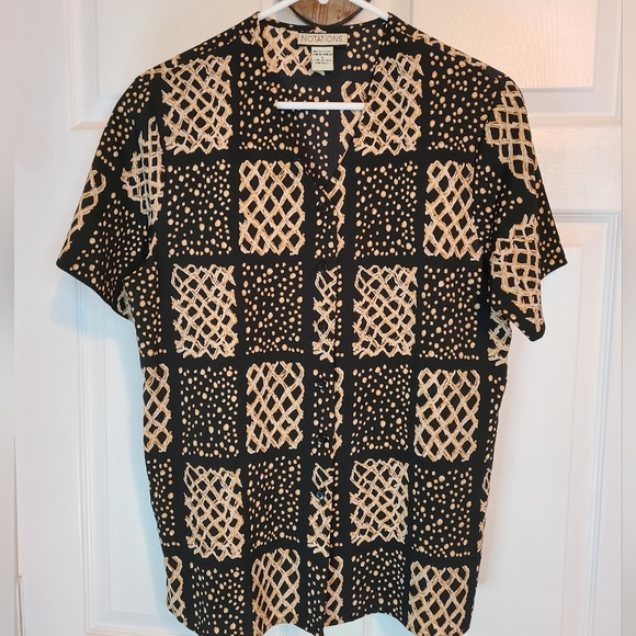 Notations Woman's Short Sleeve Blouse,  Size: Small  Color: Black w/ Patterning - Picture 1 of 9